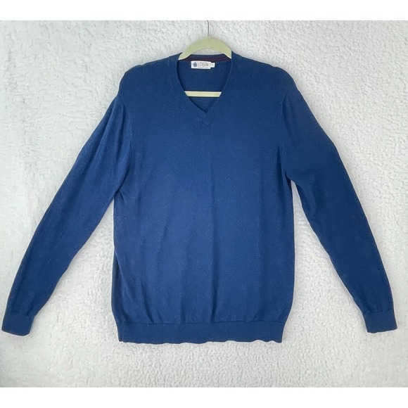 J. Crew Blue V-Neck Pull Over Sweater Mens Long Sleeve‎ Cashmere Cotton Size L - Picture 1 of 16